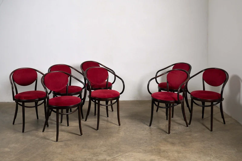 Eight Thonet Style Bentwood Armchairs