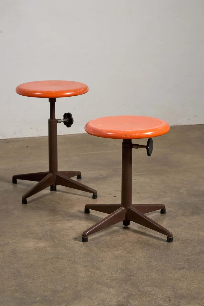 Set of Four Adjustable Industrial Stools, 1970s