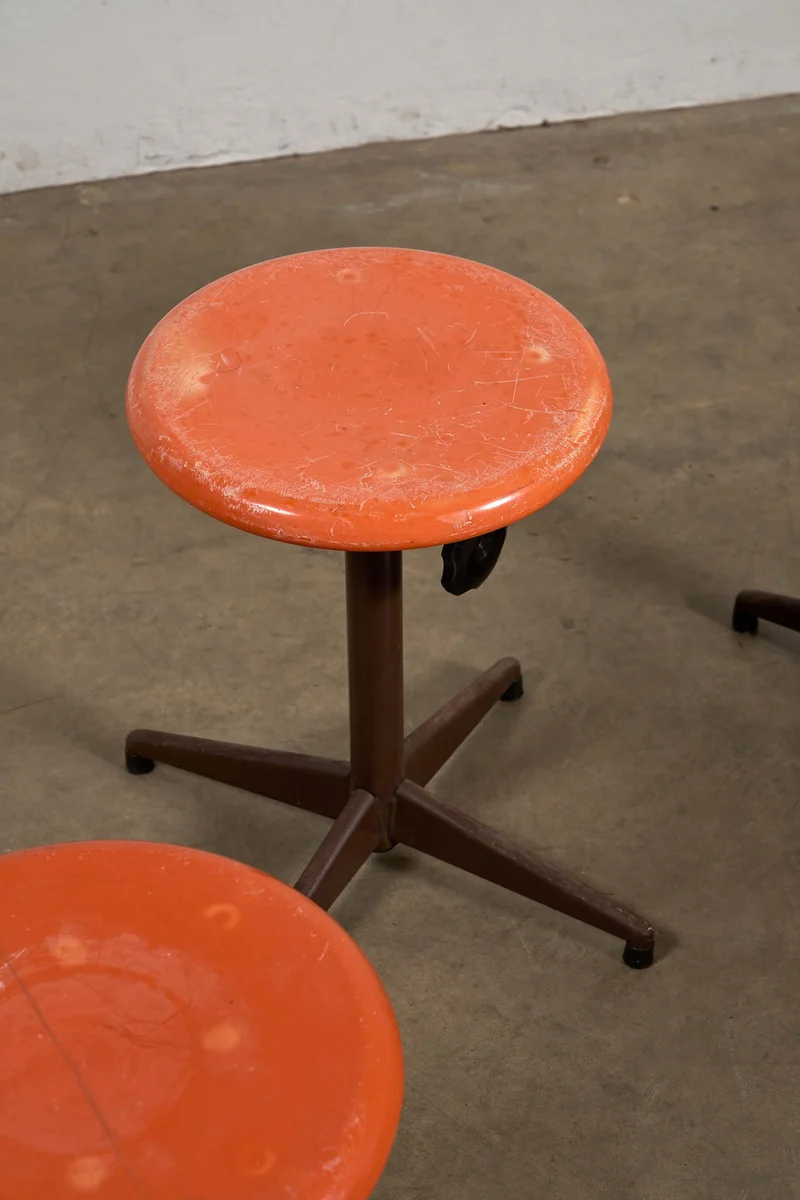 Set of Four Adjustable Industrial Stools, 1970s