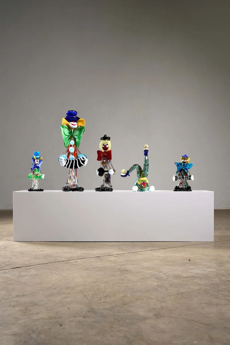 Lot of Five Murano Glass Clown Figurines
