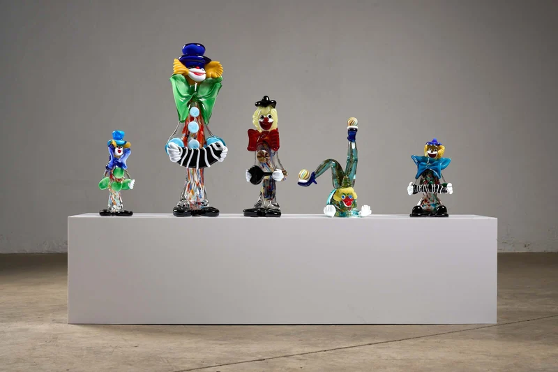 Lot of Five Murano Glass Clown Figurines