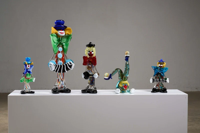 Lot of Five Murano Glass Clown Figurines