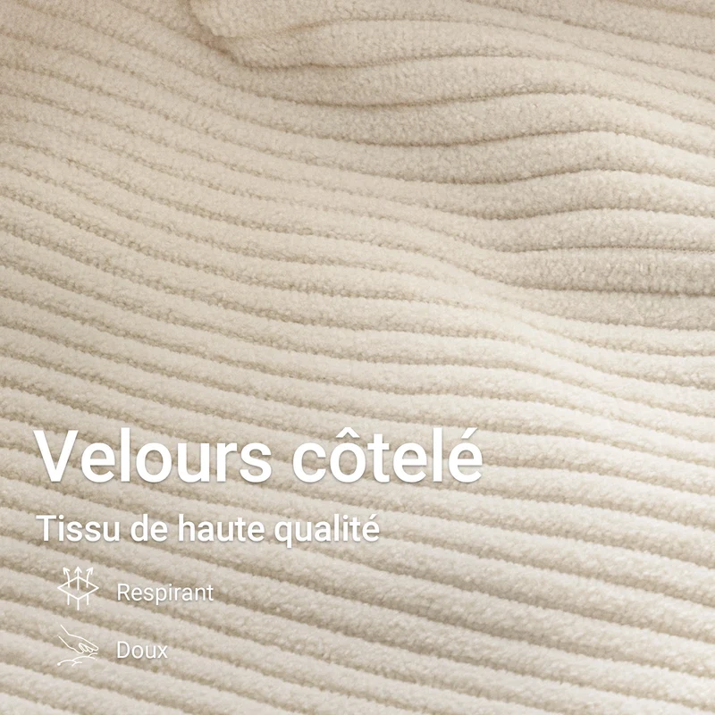 SoBuy FST100-MI Fauteuil Relax Scandinave avec Pouf et Dossier Inclinable – Velours Côtelé – 110×125×65 cm, Blanc Crème