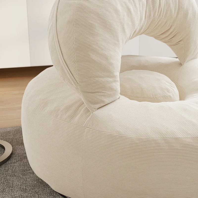 SoBuy FST100-MI Fauteuil Relax Scandinave avec Pouf et Dossier Inclinable – Velours Côtelé – 110×125×65 cm, Blanc Crème
