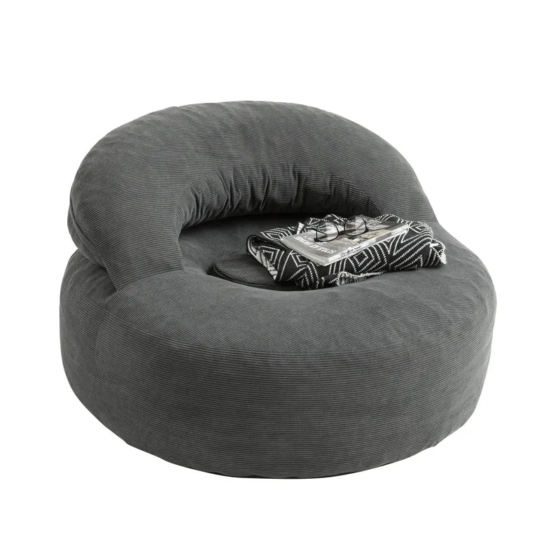 SoBuy FST100-DG Fauteuil de Salon en Velours Côtelé avec Repose-Pieds – Dossier Inclinable, Relax – 110×125×65 cm, Gris Foncé