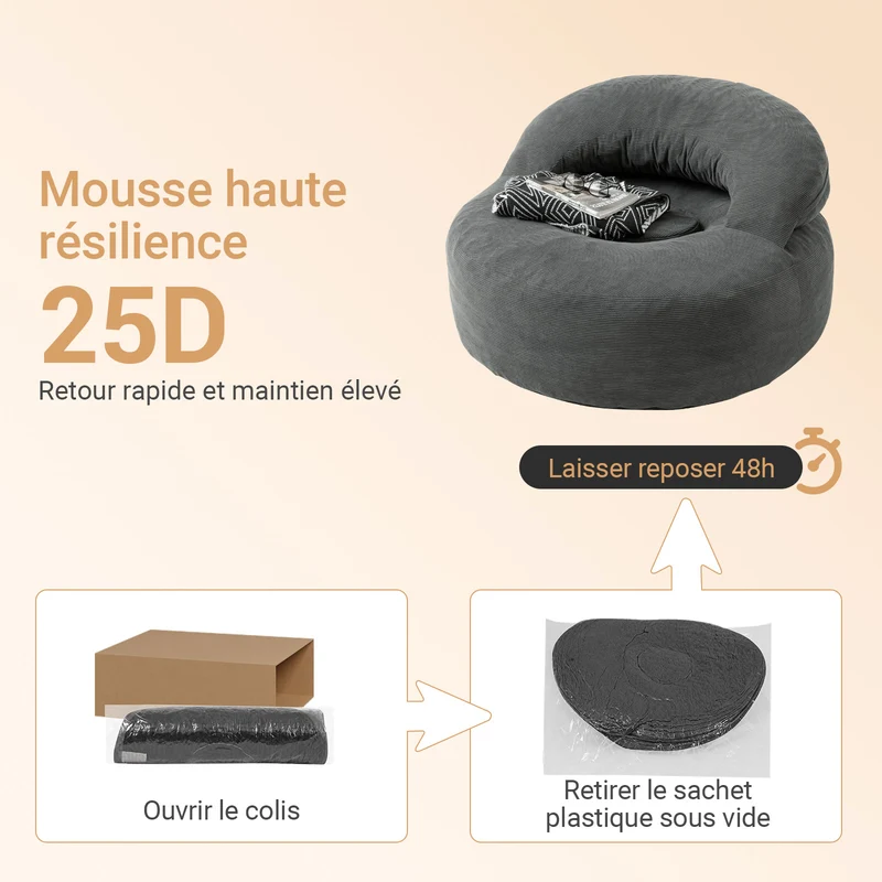 SoBuy FST100-DG Fauteuil de Salon en Velours Côtelé avec Repose-Pieds – Dossier Inclinable, Relax – 110×125×65 cm, Gris Foncé