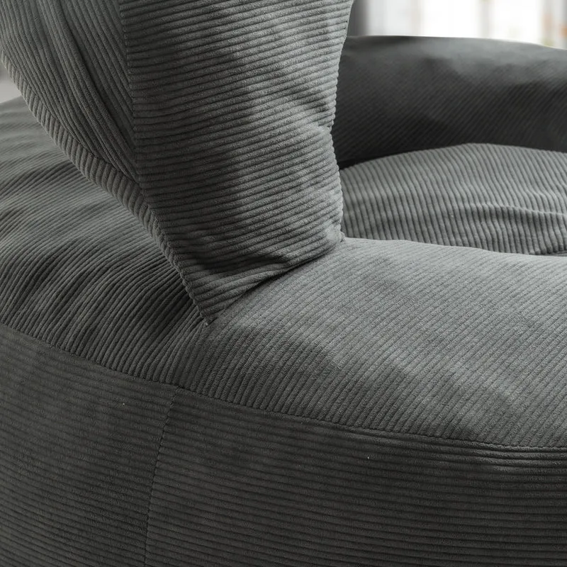 SoBuy FST100-DG Fauteuil de Salon en Velours Côtelé avec Repose-Pieds – Dossier Inclinable, Relax – 110×125×65 cm, Gris Foncé