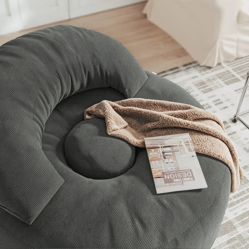 SoBuy FST100-DG Fauteuil de Salon en Velours Côtelé avec Repose-Pieds – Dossier Inclinable, Relax – 110×125×65 cm, Gris Foncé