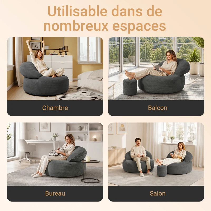 SoBuy FST100-DG Fauteuil de Salon en Velours Côtelé avec Repose-Pieds – Dossier Inclinable, Relax – 110×125×65 cm, Gris Foncé