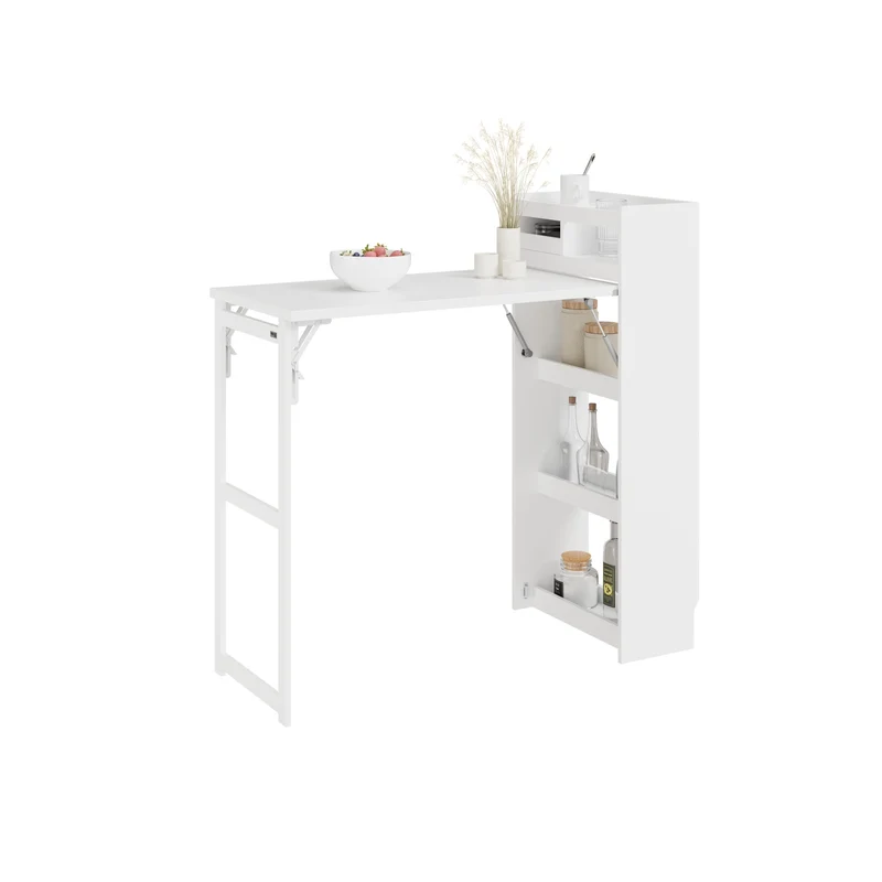 SoBuy FWT115-W Îlot Central de Cuisine à Table Pliante Extensible – Plan de Travail, Rangement – 65,3×199,5×120 cm, Blanc