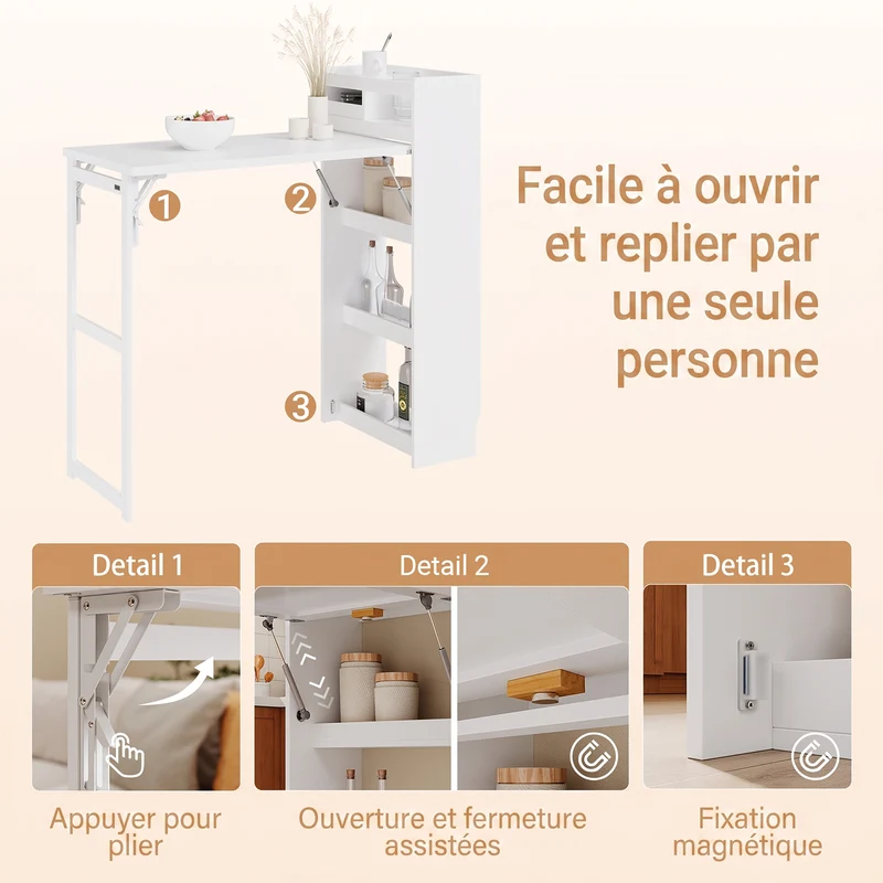 SoBuy FWT115-W Îlot Central de Cuisine à Table Pliante Extensible – Plan de Travail, Rangement – 65,3×199,5×120 cm, Blanc