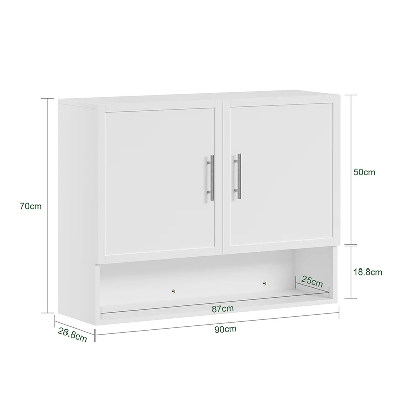 SoBuy BZR233-W Armoire Murale 2 Portes avec Étagère Réglable – Meuble Suspendu Salle de Bain – 90×70×28,5 cm, Blanc
