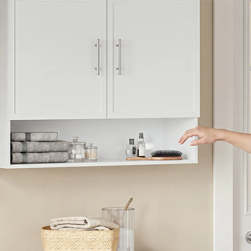 SoBuy BZR233-W Armoire Murale 2 Portes avec Étagère Réglable – Meuble Suspendu Salle de Bain – 90×70×28,5 cm, Blanc