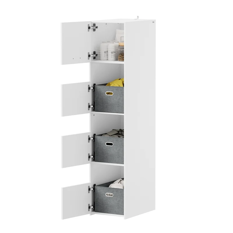 SoBuy BZR232-W Armoire de Rangement 4 Portes pour Buanderie – Compartiments Ouverts et Étagères – 60×40×186,4 cm, Blanc