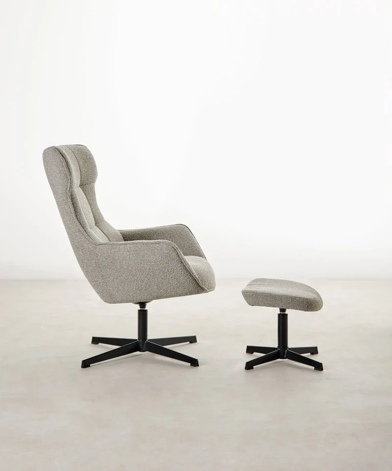 Sillón tapizado en tela bouclé con Ottoman Elsa