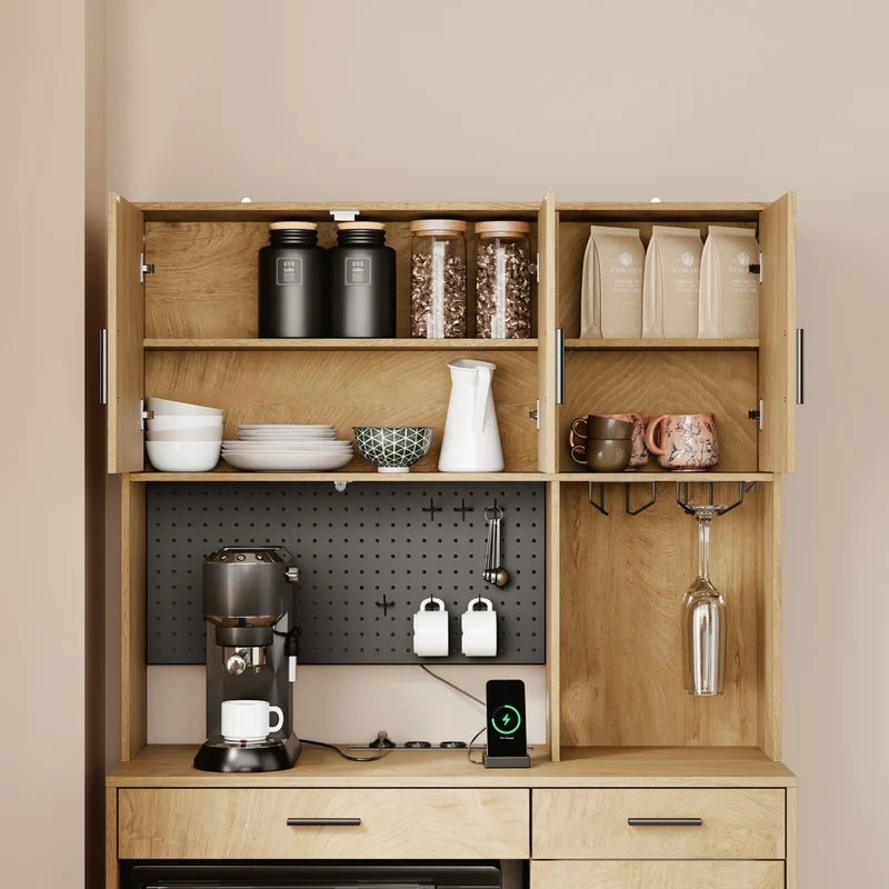 SoBuy FSB98-L-E-N Buffet de Cuisine Haut avec Prises Intégrées et LED – Plan de Travail, Multi-Rangements – 100×40×170 cm, Effet Chêne Clair