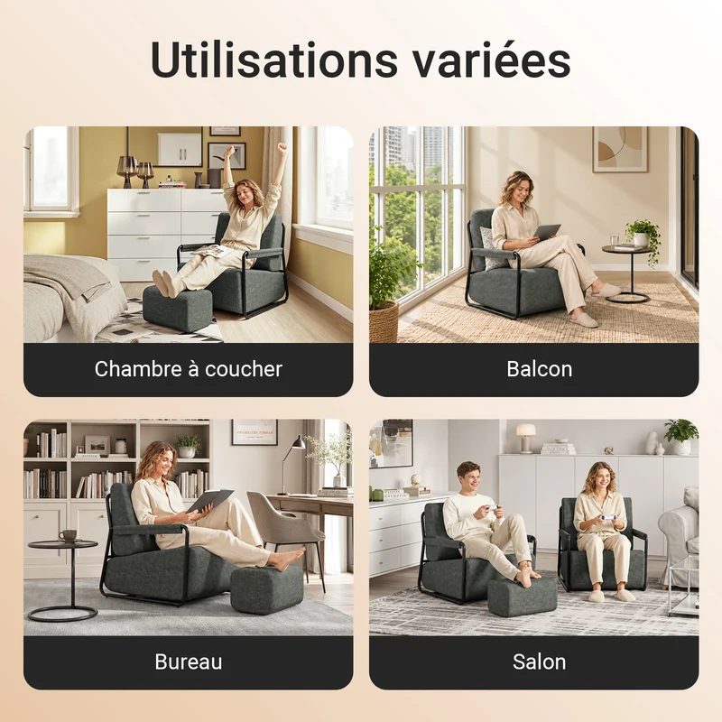 SoBuy FST99-DG Fauteuil Relax en Velours Gris avec Repose-Pieds Indépendant – Salon, Chambre, Bureau – 74×67×78 cm, Gris Foncé