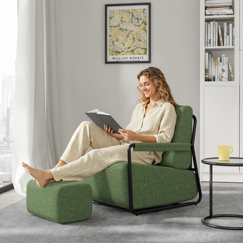 SoBuy FST99-SY Fauteuil Relax en Velours Côtelé avec Repose-Pieds – Design Pliable – 59×74×78 cm, Vert Foncé