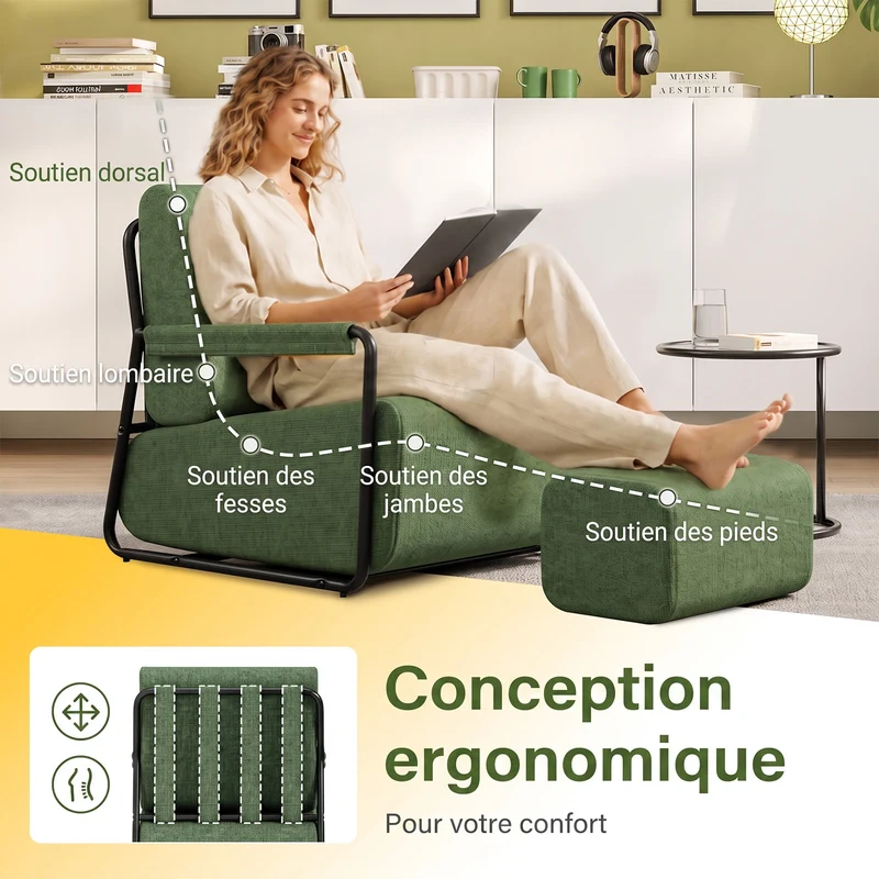 SoBuy FST99-SY Fauteuil Relax en Velours Côtelé avec Repose-Pieds – Design Pliable – 59×74×78 cm, Vert Foncé