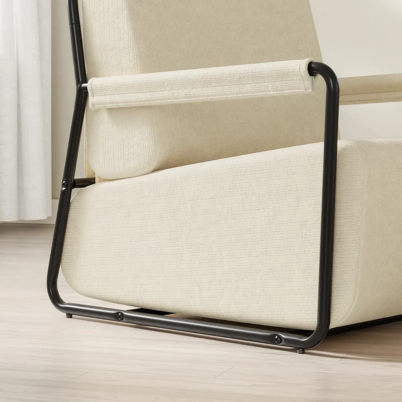 SoBuy FST99-MI Fauteuil Velours Confortable Design Industriel – Structure Métallique – 59×74×78 cm, Blanc Crème