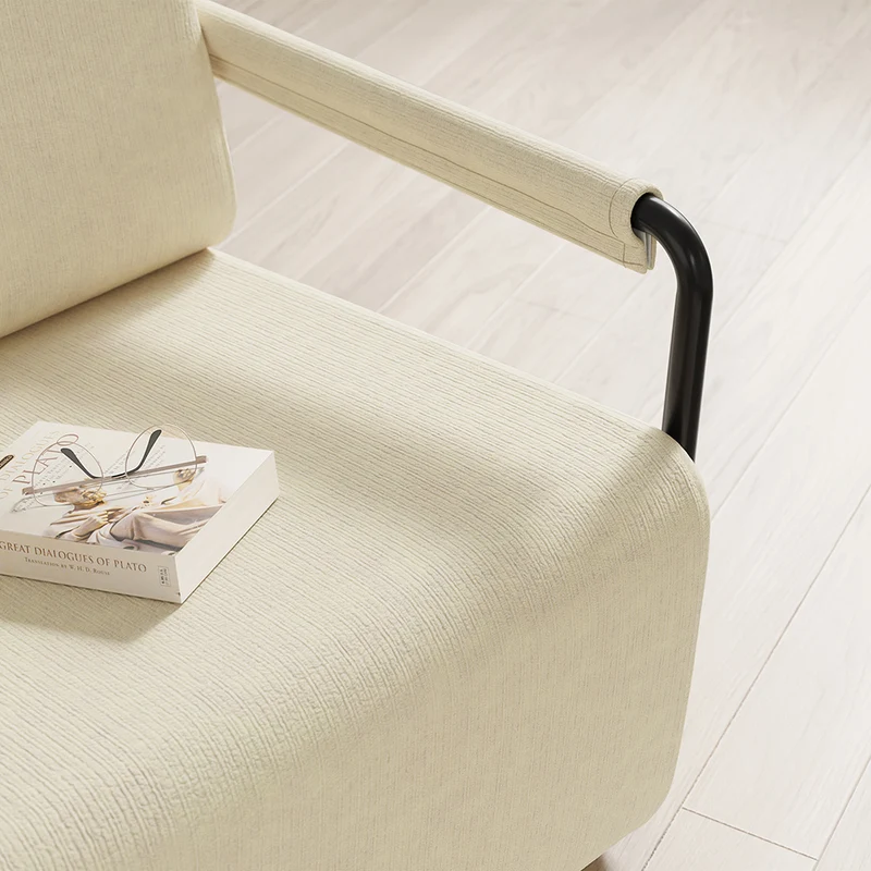 SoBuy FST99-MI Fauteuil Velours Confortable Design Industriel – Structure Métallique – 59×74×78 cm, Blanc Crème