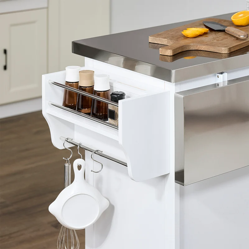 SoBuy FKW128-II-ST Chariot de Cuisine avec Tiroirs et Plan Rabattable – Îlot Pliable, Rangement – 107×71×91 cm, Blanc