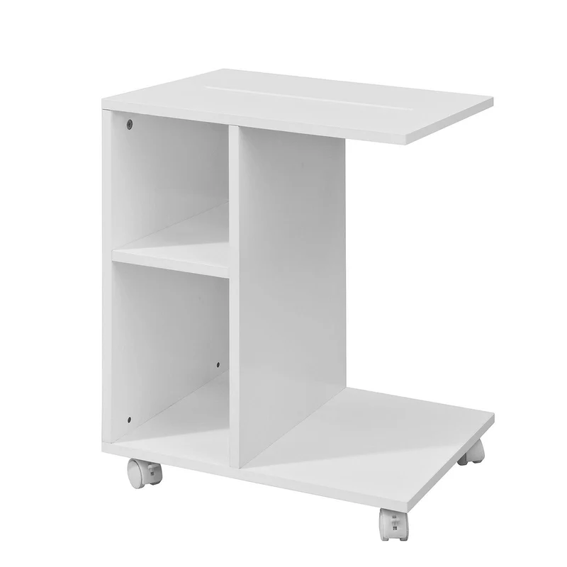 SoBuy FBT48-W Table d'appoint C-Fonctionnelle avec 2 étagères de Rangement & Support pour Tablette, Table Basse Moderne sur roulettes, Blanche