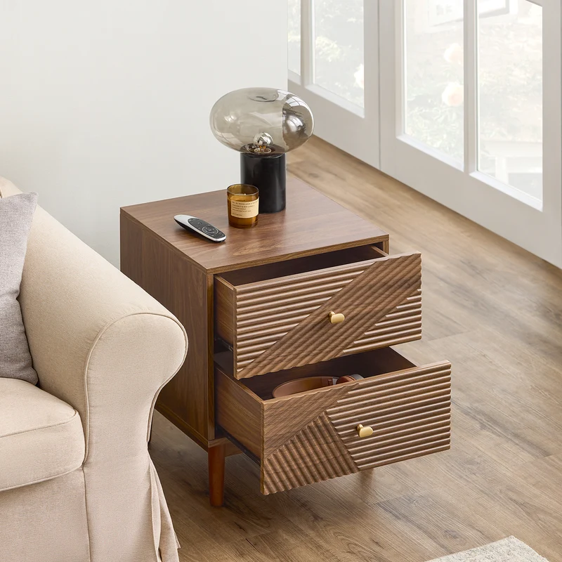 SoBuy FBT170-N Table de Chevet avec 2 Tiroirs, pour Salon et Chambre, Design Fonctionnel, Usage Quotidien, Pratique – L45×P40×H58 cm, Bois d’Hévéa, Marron