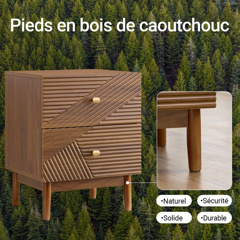 SoBuy FBT170-N Table de Chevet avec 2 Tiroirs, pour Salon et Chambre, Design Fonctionnel, Usage Quotidien, Pratique – L45×P40×H58 cm, Bois d’Hévéa, Marron