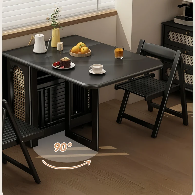 Table de salle à manger à double abattant en chêne massif avec 4 chaises - Noir