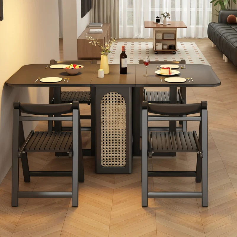 Table de salle à manger à double abattant en chêne massif avec 4 chaises - Noir