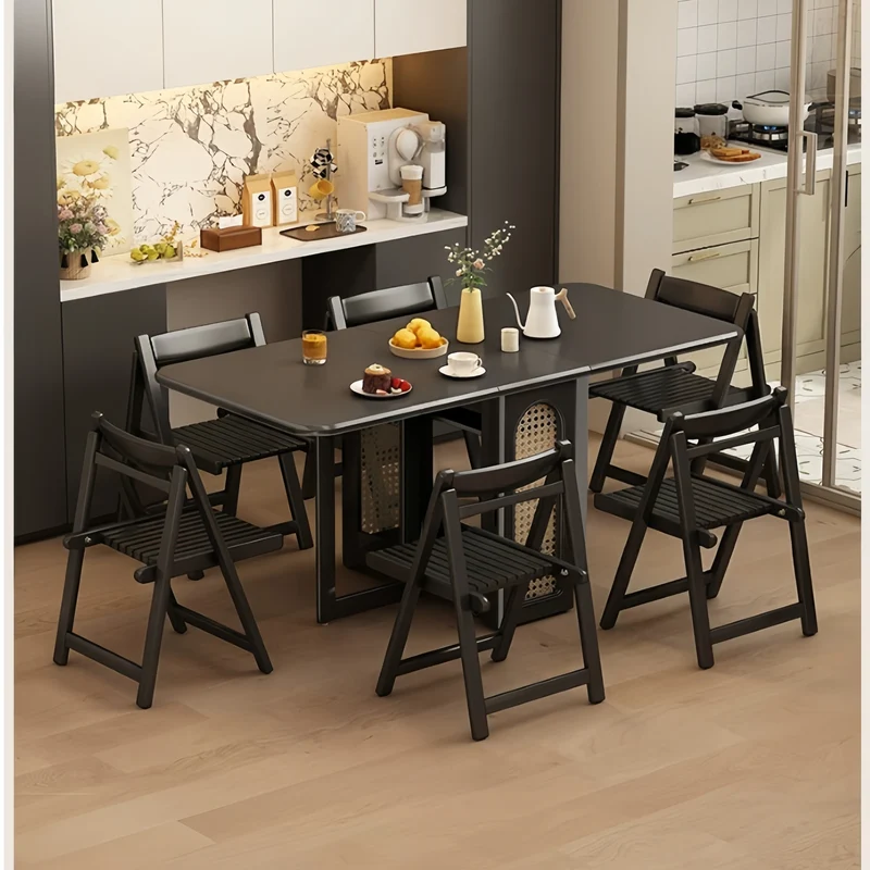 Table de salle à manger à double abattant en chêne massif avec 4 chaises - Noir
