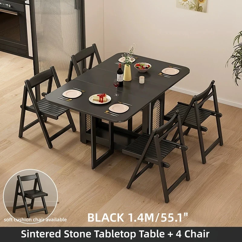 Table de salle à manger à double abattant en chêne massif avec 4 chaises