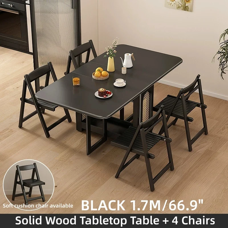 Table de salle à manger à double abattant en chêne massif avec 4 chaises