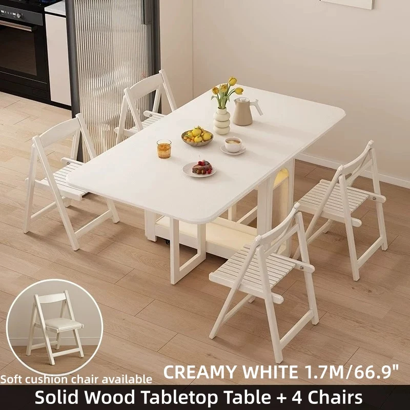 Table de salle à manger à double abattant en chêne massif avec 4 chaises