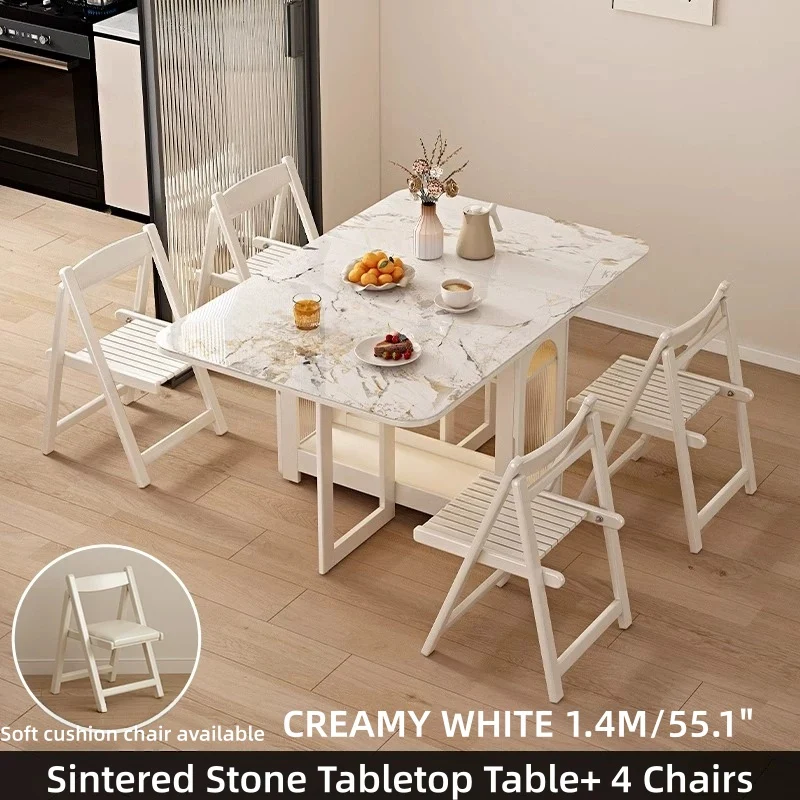 Table de salle à manger à double abattant en chêne massif avec 4 chaises