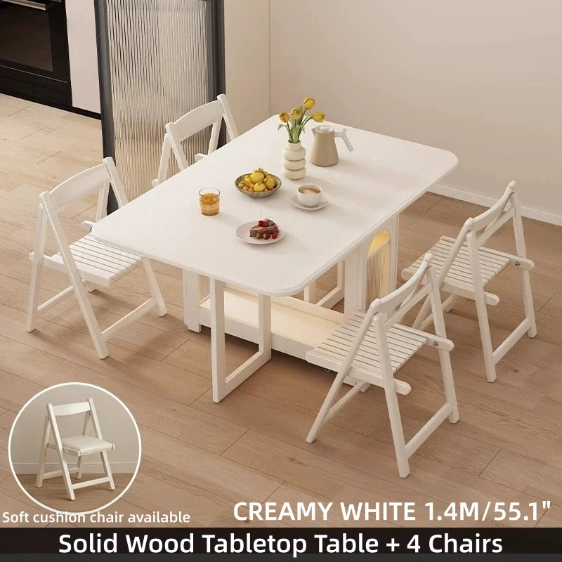 Table de salle à manger à double abattant en chêne massif avec 4 chaises
