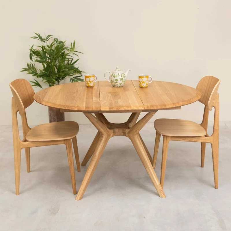 Table à manger ronde extensible en bois massif de chêne Carmen - NordicStory