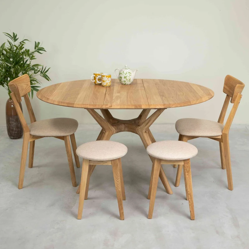 Table à manger ronde extensible en bois massif de chêne Carmen - NordicStory
