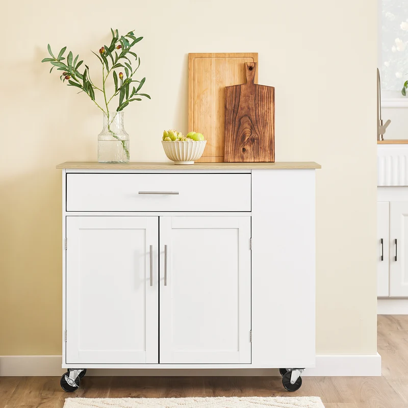 SoBuy FKW133-WN Desserte Cuisine avec Roulettes et Tiroir, Mobile, pour Cuisine et Salle à Manger, Rangement Optimisé, Usage Quotidien – L99×P40×H85 cm, Blanc