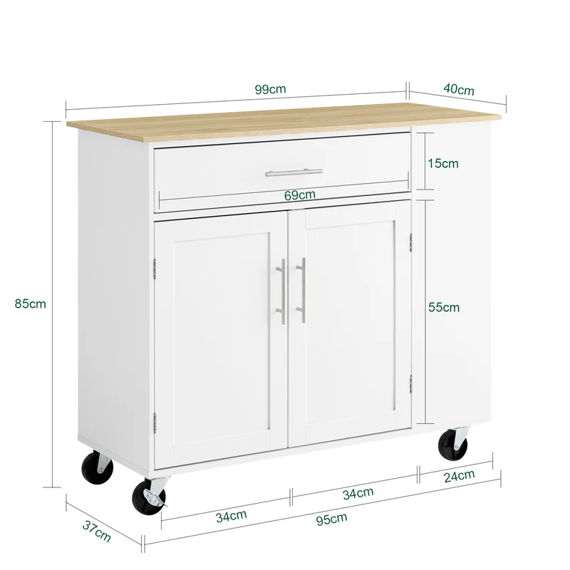 SoBuy FKW133-WN Desserte Cuisine avec Roulettes et Tiroir, Mobile, pour Cuisine et Salle à Manger, Rangement Optimisé, Usage Quotidien – L99×P40×H85 cm, Blanc