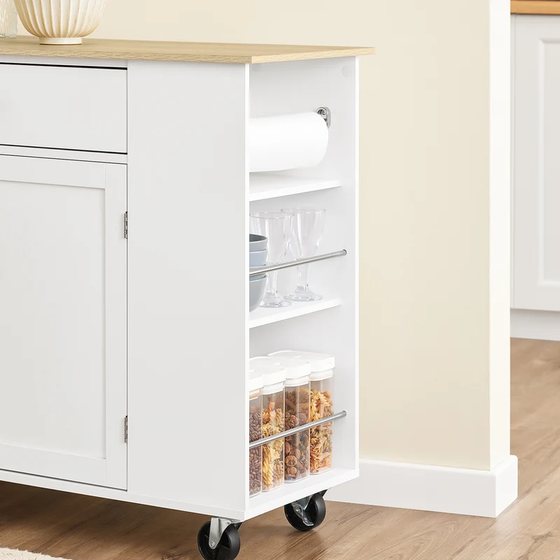 SoBuy FKW133-WN Desserte Cuisine avec Roulettes et Tiroir, Mobile, pour Cuisine et Salle à Manger, Rangement Optimisé, Usage Quotidien – L99×P40×H85 cm, Blanc