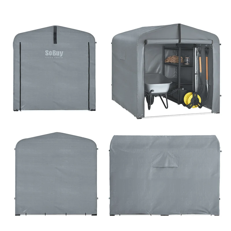 SoBuy KLS11-L-DG Grand garage moto extérieur 159 x 219 x 165 cm en aluminium avec crochets et aérations – Gris