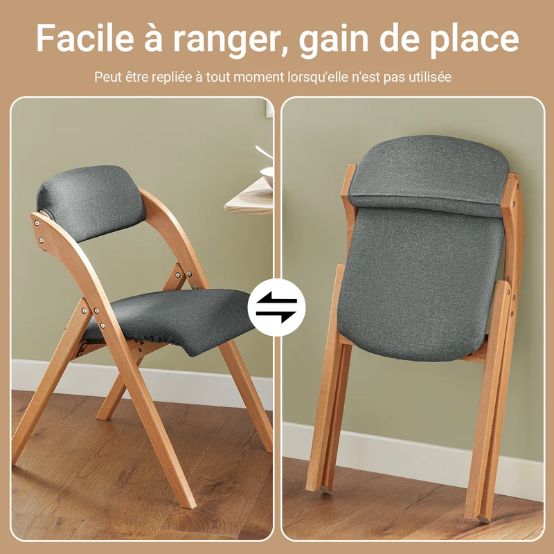 SoBuy FST92-SGx2 Lot de 2 Chaises Pliantes Rembourrées en Bois – Gris Foncé