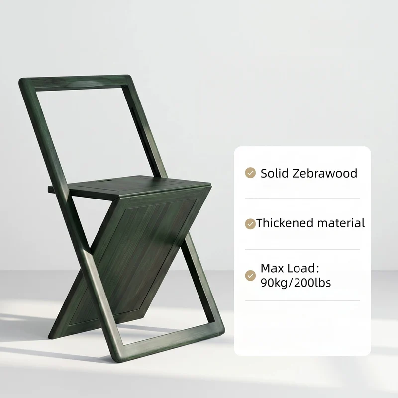 Chaise pliante ultra-mince en bois de zèbre massif