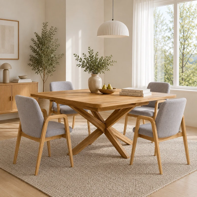 Chaise de salle à manger en bois massif de chêne Chill, revêtement en tissu Gris / Beige – Lot de 2 ou 4 chaises - VESKOR