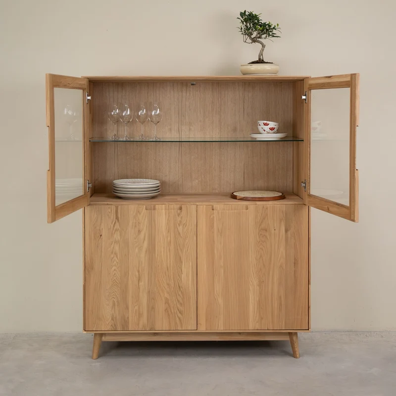 Buffet vitrine en bois massif de chêne Escandi Atelier 3 - NordicStory