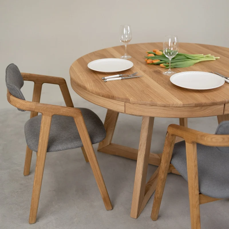 Table à manger ronde extensible en chêne massif Valence - NordicStory