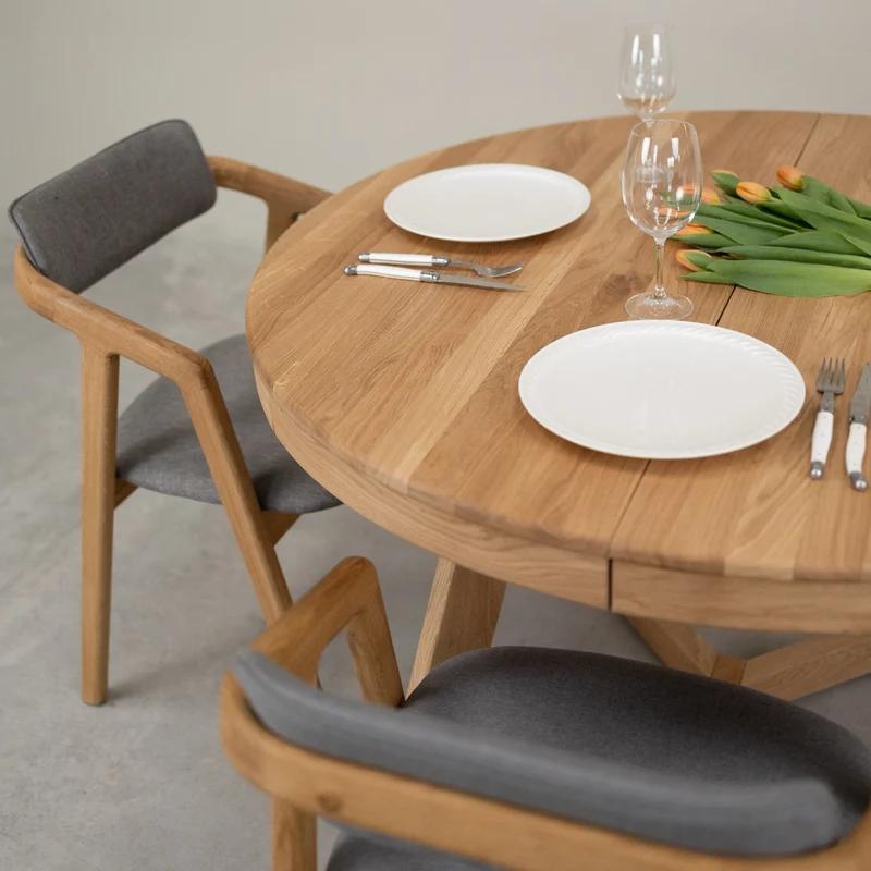 Table à manger ronde extensible en chêne massif Valence - NordicStory