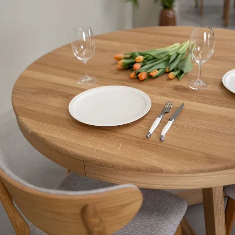 Table à manger ronde extensible en chêne massif Valence - NordicStory